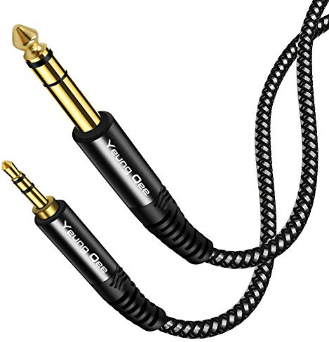 Yeung Qee 3.5mm to 6.35mm Stereo Audio Cable 2m, 1/4 to 1/8 Audio Cable,3.5mm Male to 6.35mm Male TRS Nylon Braid Cable Compatible for iPod, Laptop,Home Theater Devices, and Amplifiers (2M)
