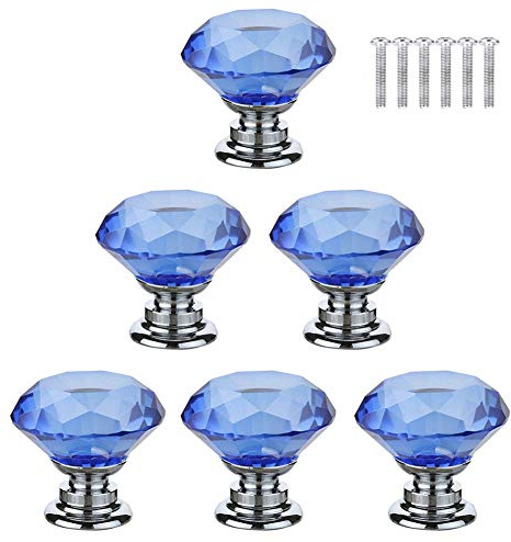 Dreneco Blue Crystals Glass Door Knobs Drawer Knobs Cupboard Knobs Drawer Handles Cupboard Handles Cabinet Pulls (30mm,6pcs)