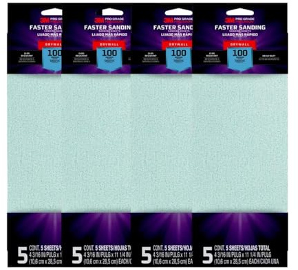 3M Pro Grade Precision Faster Sanding Drywall Sanding Sheets, 100 Grit, 4 3/16 inch x 11 1/4 inch, 20 Pack