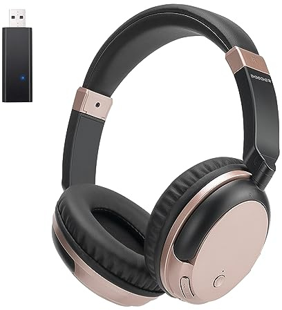 BAOBER Bluetooth Wireless Over Ear Light Weight Headphone with Low Latency USB Transmitter for TV,PC,3.5mm Audio Device, Stereo Wireless Headset Built-in Microphone for Cell Phone (Rose Gold)