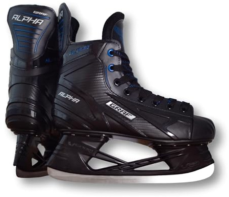 Alpha GRAF Patins à glace pour adulte Senior Loisirs Hobby Hockey sur glace Noir/bleu Unisexe (47)