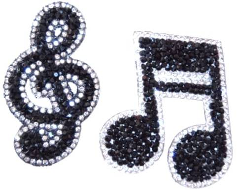 Schwarze Bügel Strass Applikationen Motive Musik Notenschlüssel Aufnäher Patch Glitzer Set Kleidung schwarz