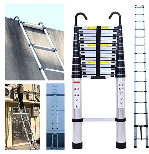 Mehrzweckleiter 6,2m Teleskopleiter mit Abnehmbarem Haken Alu-Klappleiter Rutschfester Ausziehbare Robust Stehleiter 150 kg/330 Pfund Belastbarkeit