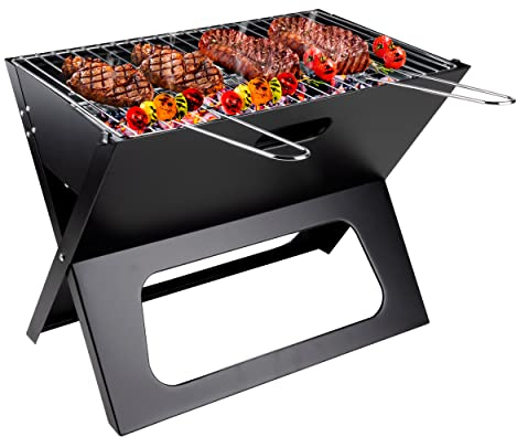 BAKAJI BBQ Collection Barbecue a carbonella, Portatile, Pieghevole, braciere Separato, Colore: Nero