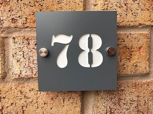 One of Kind UK Custom Modern House Number Plaque Personalised Acrylic Address Sign for Home, Office, or Bar Weatherproof, UV-Stable, Door Sign with Dual Colour Backing & Floating Effect Mounting