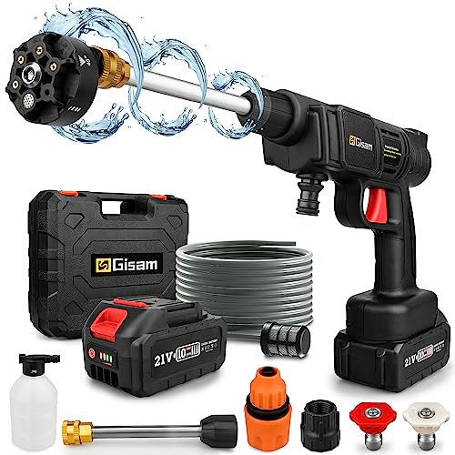 highsam Akku Hochdruckreiniger Max 30 bar / 435 psi mit 2 Akkus 3000mA Multijet Hydro Shot als Schaumsprüher verwendbar