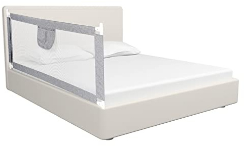 Cecaylie Griglia di protezione per letto da 180 x 80 cm, pieghevole, per bambini e letti dei genitori, con rete ariosa, facile da montare, altezza da 64 a 96 cm, colore: grigio