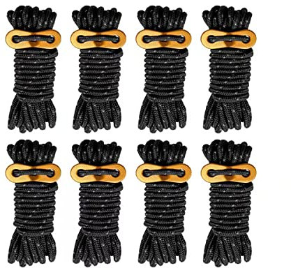 Smithok 8 Pack 4mm Guy Lines Ultralight Tent Cords with Aluminum Adjuster Tensioner Outdoor Camping Guylines Ropes for Tent Tarp,Camping,Hiking Backpacking (Black)