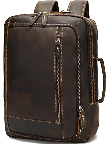 Taertii 2-in-1 Vintage-Rucksack, erweiterbar, Leder, für Herren, große Schultertasche, Umhängetasche, Aktentasche, Arbeit, Reisen, Wandern, Rucksack für 16-Zoll-Laptops