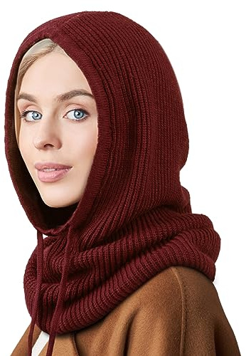 Sciarpa con Cappuccio Cappello Lavorato a Maglia Passamontagna da Donna Beanie Skull cap con Coulisse Caldi Cappelli Invernali per Donne Uomini Sport all'Aria Aperta, 1 Cappello con Cappuccio