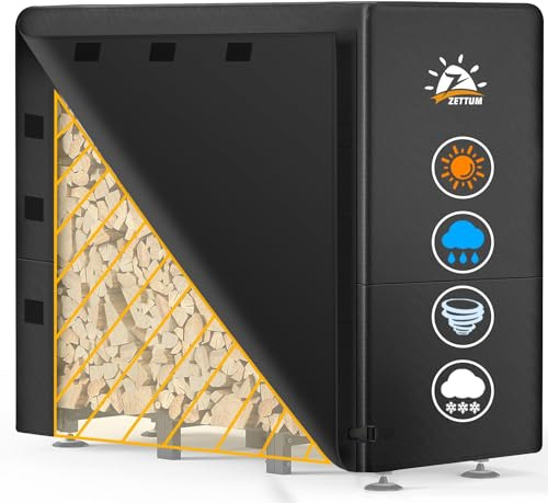 Zettum Cubierta para estante de leña Exterior de 4 pies – Funda Protectora Cubierta de madera 600D impermeable y resistente, para Almacenamiento, para madera Estante (121 L x 61 W x 124 H CM)