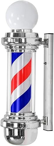 Barber pole,Barber Pole Light, LED rojo blanco azul rayas luz giratoria 68Cm clásico barbería peluquería señal luz impermeable interior exterior lámpara montable en pared