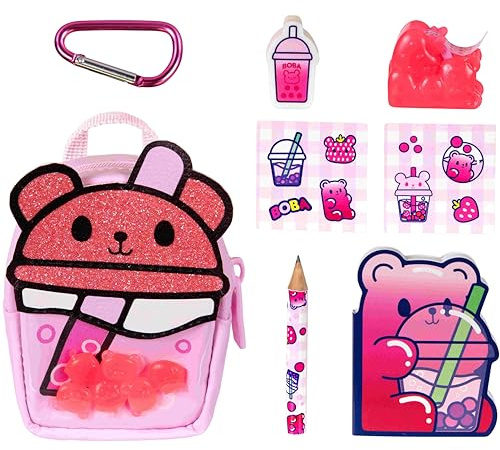REAL LITTLES - Scented Surprise Micro Backpacks, Soft, Fluffy, Cute Food Themed Micro Backpack With 5 Scented Real Working Micro Stationery Surprises Inside, 6 To Collect