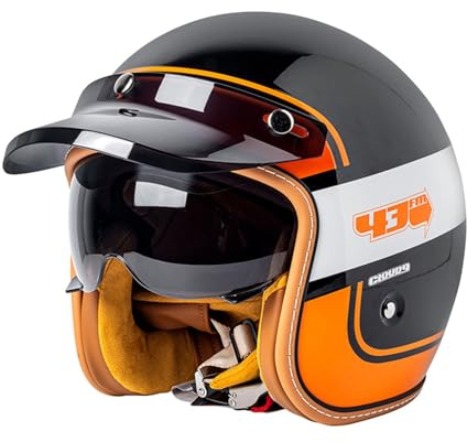 Retro 3/4 Motorrad Helm Jethelm Vintage-Roller-Helm, DOT/ECE-Zertifizierter Retro-Motorradhelm Mit Offenem Gesicht Für Damen Und Herren, Leichter Moped-Helm J,XL