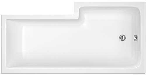 Balterley 1700 x 850mm L Shape Shower Bath with Legs & Overflow, Single Ended Gloss White Soaking Shower Bath, Acrylic Baths for Bathrooms, Left Hand Square with Wider End, Adjustable Leg Set (White)