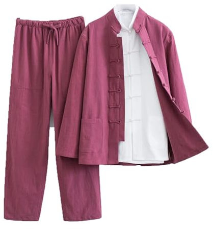 PTATT Kung fu Anzug 3 Sets Herren Chinesischer Tang Anzug Hanfu Kampfkunst Kleidung Hemd Traditionelle Uniform Tops Bottoms red-XXL