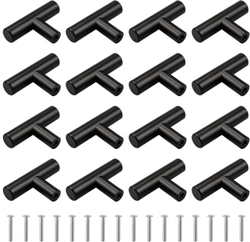 hocadon 16 x Tiradores Armarios Negro Tiradores en Forma de T Acero Inoxidable 12x50mm Tiradores Cajones Negro Pomos y Tiradores para Muebles