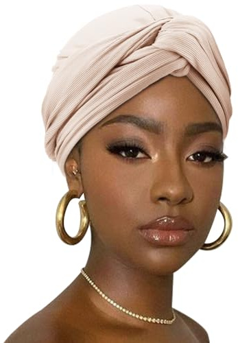 DRESHOW Hårinpackning för Kvinnor Ribbad Mjuk Turban Stretch Jersey Huvudduk Andningsaktiv Lättvikts Turban