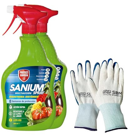 Protect Garden Sanium Spray Multiacción, Insecticida Sistémico de Listo Uso X2 + guantes jardíneria
