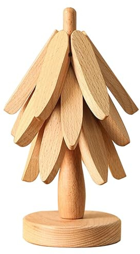 Black Walnut Wooden Trivet Set - Tree Shape Coasters for Hot Dishes & Pans - 3 Trivets + 1 Stand