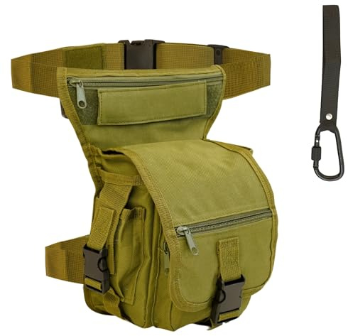SEIBUR® Wasserdichte taktische Hüft- und Beintasche + Karabiner | Bauchtasche für Reisen, Wandern, Motorrad, Militär, Reiten, Angeln, Jagd usw., grün, 3 cm x 26 cm x 4.5 cm, Taktische Beintasche im