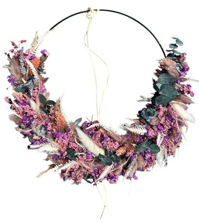 Belunara® Trockenblumenkranz Winter Ø 30cm - Türkranz ganzjährig - kein Plastik - Premium Qualität aus Deutschland - Handgemacht - Trockenblumen Kranz - Fensterdeko hängend - Boho Deko