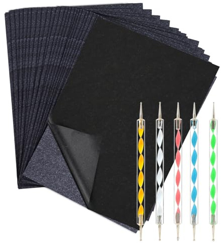 200 Feuilles Carbone Noir, Feuille de Transfert Calque Graphite A4 avec 5 Pcs Stylet à Embosser pour Bois et Toile