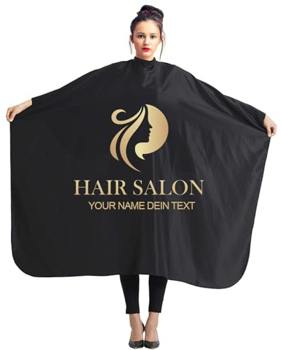 Ferocity Personalisierter Friseurumhang für Friseursalon 140 x 110 cm Schwarze Professionelle Salon Schürze Schönheitssalon und Heimgebrauch mit Ihrem Wunsch Text [111]
