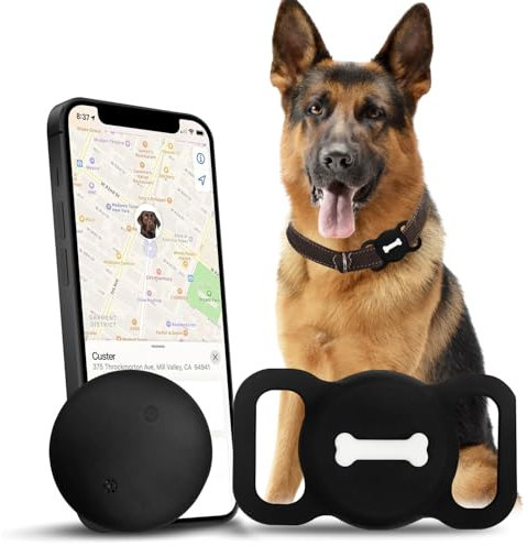 Nasuanata Tracker Hund, Ohne ABO Positionstracker mit Silikonschale, Kein GPS Gerät zur Überwachung funktioniert mit Find My (nur iOS) (Schwarz)