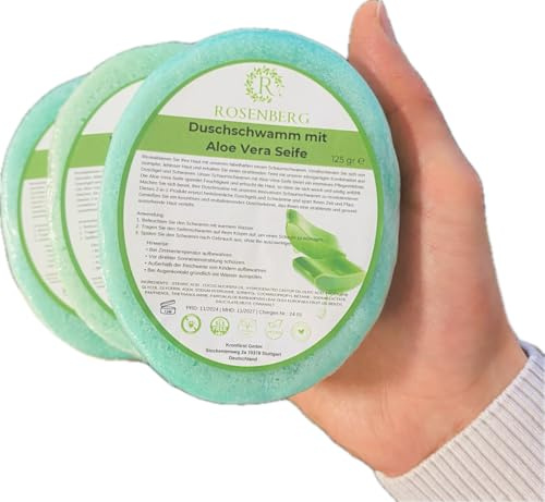 Handgemachte Schwammseife mit naturbasierten Inhhaltsstoffen I Duschseife I sanfte Pflege für Gesicht und Körper I vegan, nachhaltig, feuchtigkeitsspendend I Frische Düfte (3er Pack, Aloe Vera)