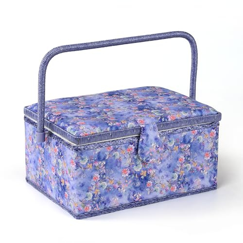 NOTIONSLAND Nähkörbe für Zuhause, Groß Nähbox zur Aufbewahrung und Organisation, Nähkorb mit Zubehör, Geschenk für Weihnachten, Erntedank, Muttertag (violett-blau)