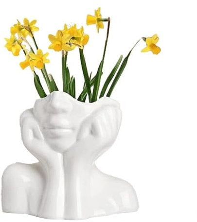 UUE Gesicht Vase, Weiße Körperkunstmodellierung Keramik Vase, Blume Vase Schreibtisch Dekor, Kleine Nette Bücherregal Halbgesicht Vasen Moderne Bauernhaus Tisch Vasen für Hochzeiten, Wohnzimmer usw