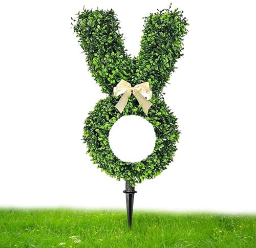 Qzdtue Topiary in Form eines Kaninchens, Formschnitt, 55,8 cm, künstlicher Kaninchen-Buchsbaum, künstlicher Boxbusch, Dekoration der, Nachahmung von immergrünen Sträuchern mit Spike