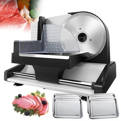 Cortadora de carne eléctrica de 200 W | Máquina cortadora de carne comercial | Cortadora de carne automática de espesor ajustable para queso/pan/carne | Plataforma de soporte para carne Tamaño: 180