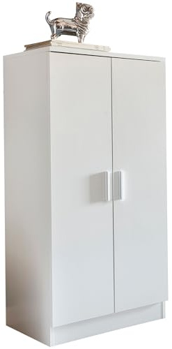 Schuhschrank mit 2 Türen Weiß 55x108x35 cm Schuhregal Holz geschlossen | Design Dielenschrank Garderobenschrank schmal | Flurschrank hoch | Schuhaufbewahrung Garderobe