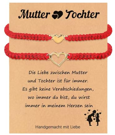 Tirdkid Mutter-Tochter-Armband – Premium rote Schnüre Armbänder für Mutter und Tochter, ideal als Muttertagsgeschenk und Glücksarmband mit vergoldeten Herzanhängern