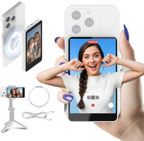 SYNCO XView Magnetic Wireless Phone Monitor for iPhone & Android, 4K/1080p Rear Camera Vlog Screen with 164FT Range, Built-in Speaker for YouTube TikTok Live Streaming (White)