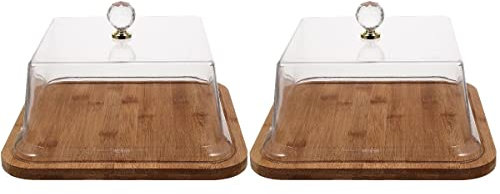 Juego de platos de madera para tartas con cúpula acrílica, perfecto para exhibición de bodas y fiestas