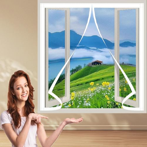 Mosquitera Ventana Magnetica 60 x 60 cm Cierre Automático Mosquiteras Para Ventanas Adiós A Los Mosquitos Mantiene La Circulación De Aire Fresco, Blanco