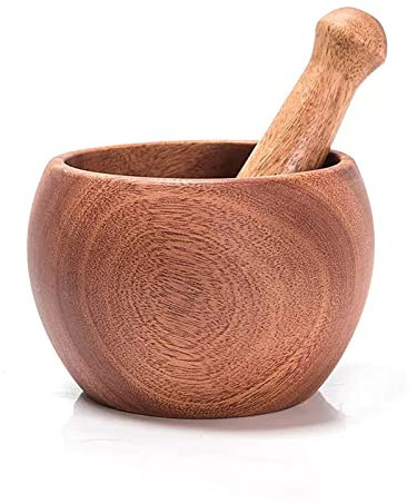 Mortaio con Pestello Set di ciotole for mortaio e pestello in legno Ciotola for mescolare Aglio Pepe Tritacarne Tritatutto Tritatutto Frantoio Utensile da cucina, Legno naturale di fiori di pero Molca