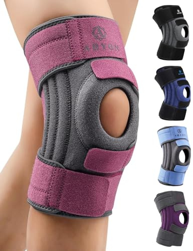 ABYON Kniebandage für Männer und Damen, Verstellbare Knieorthese mit 4 Riemen und 3 Beidseitige Stabilisatoren bei Arthritis, Linderung von Gelenkschmerzen, Bändern, Meniskusriss, Gehen, Laufen