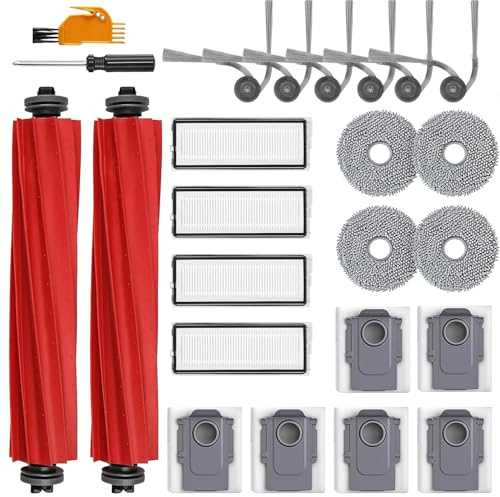 Lot de 24 Accessoires de Rechange Compatibles avec Roborock QV35A / QV35S / QR798 / QR598 Robot Aspirateur, 2 Brosses Principales, 6 Brosses Latérales, 4 Filtres, 6 Sacs à Poussière, 4 Serpillières