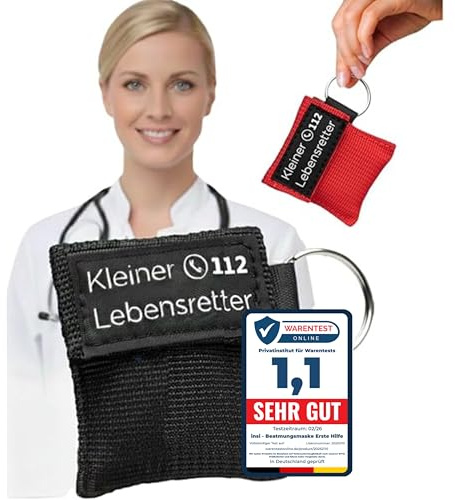 Premium Beatmungsmaske – 10er Set CPR Face Shield einzeln verpackt - Beatmungstuch Schlüsselanhänger für eine sichere Beatmung – Life Key mit Rückschlagventil inkl. Anleitung (Rot)
