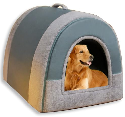 Großes Hundebett, 2-in-1 Hundehaus, Bett für drinnen, beruhigend, warmes Tierheim, waschbar, luxuriöses Hundehaus, abnehmbare angstlösende Haustierbetten (blau, 2XL-79 x 60 x 59 cm)