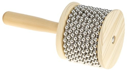 QWORK Wooden Cabasa Percussion Musical Instrument, 3.5 Inch Stainless Steel Beaded Shaker with Wooden Handle, Professional Rhythm Maker, 3.54 x 7.28