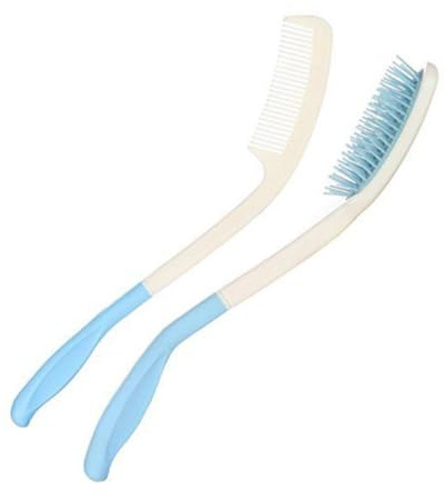 SAFIGLE 2 pièces Peigne à Cheveux Long Manche Ergonomique Peigne Plastique Léger et Résistant pour Personnes Âgées Dents Larges et Fines Coiffage Confortable pour Différents Types de