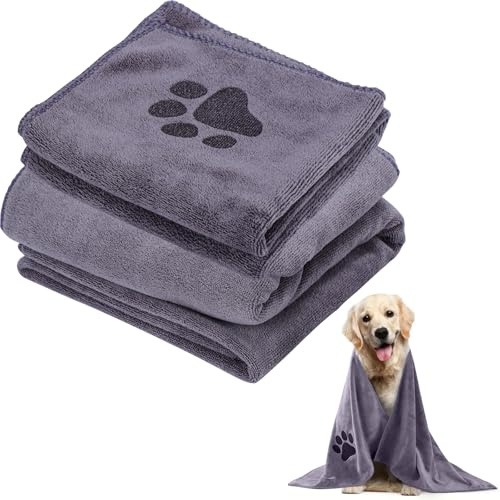 InfiniZer 2 Pack Dog Towel Super Absorbent Soft Microfiber Dog Drying Towel Quick Dry Machine Wash Idea For Puppies, Cats & Other Pets Bathing Grooming Swimming Travel (Grey, S(30 * 60cm))