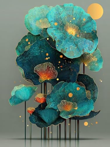 Blume Malen Nach Zahlen Erwachsene, Malen Nach Zahlen Kinder Mond, DIY Basteln Erwachsene Leinwand Set, Paint by Numbers Mit Pinseln und Acrylfarbe, Geschenke für Frauen, Herbst Deko, 30x40cm E-9723