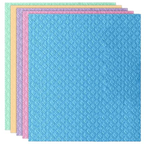 5pcs Reusable Dish Cloths Set, Dishcloths For Washing Up, For Everyday Use | Practical Biodegradable Wooden Pulp Cotton Dishcloths for Washing Up, Absorbent Kitchen Cloth for Countertops, Dishes.
