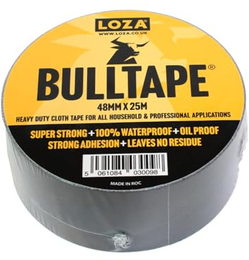 Loza BULLTAPE Heavy Duty Duct Tape. Single roll of 48mm x 25m Extra Strong Black Gaffer Tape. Hand-tear, no residue gaffa tape. Fixing Repair Tape for all jobs. Strong duct tape black (1, Black, 25m)